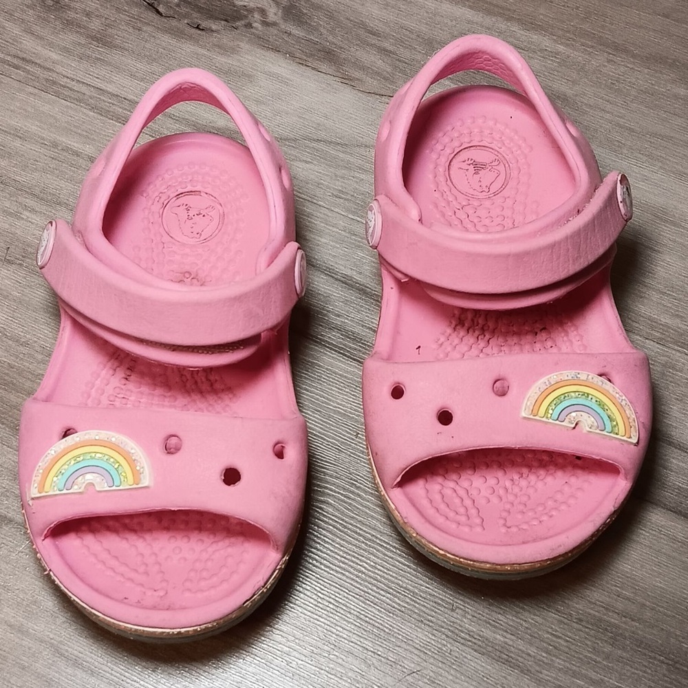 Kids Pink Sandals with Rainbow Design